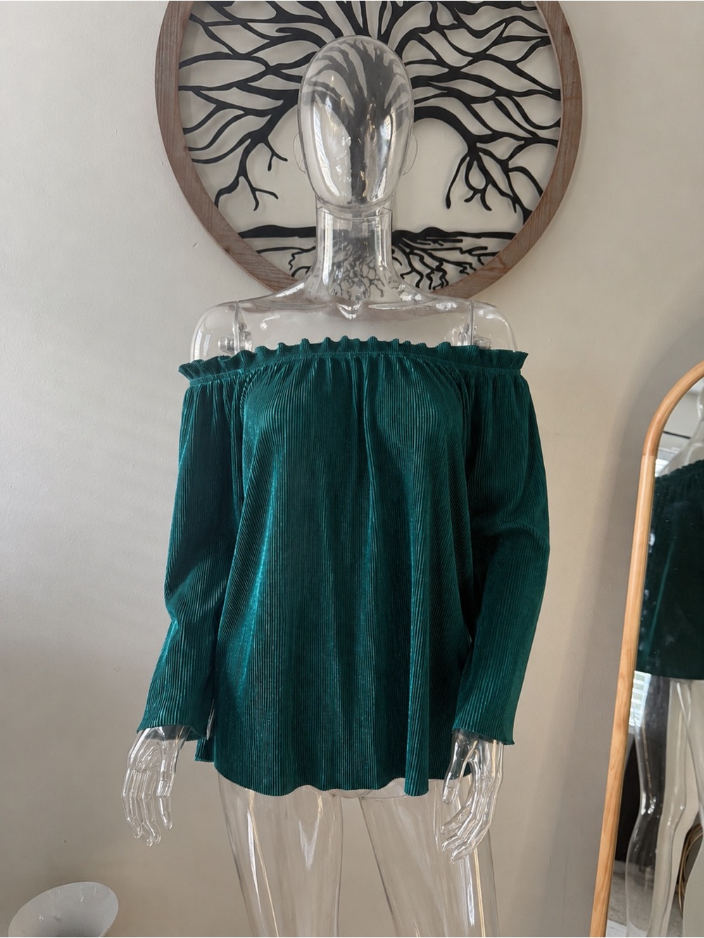 Off-Shoulder Emerald Tunic Top